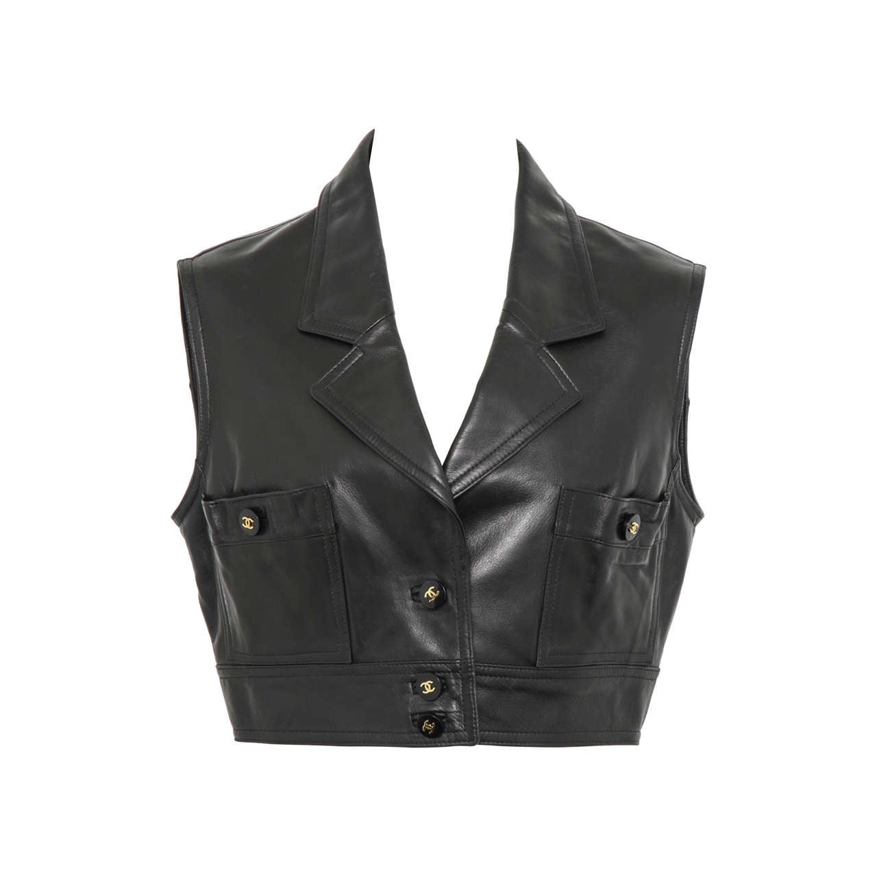 Chanel Cropped Black Leather Vest