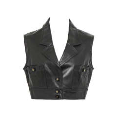 Retro Chanel Cropped Black Leather Vest