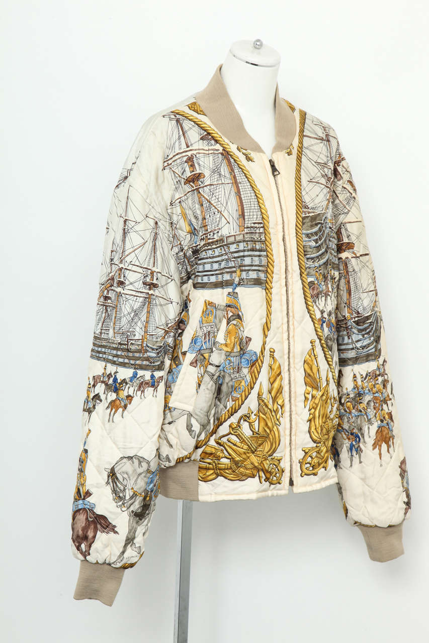 Very rare, beautiful Hermes men's reversible bomber jacket.
Size 50.  Can be unisex.