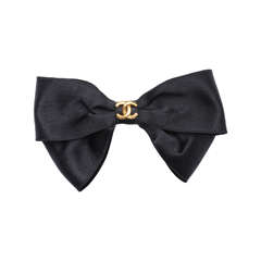 Chanel Black Satin Bow Hair Clip