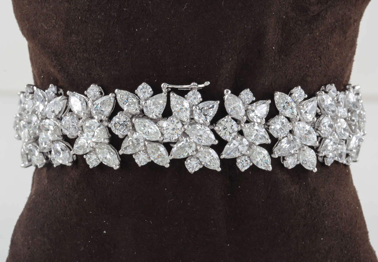 Women's Pear Round and Marquise Diamond Platinum Wreath Bracelet