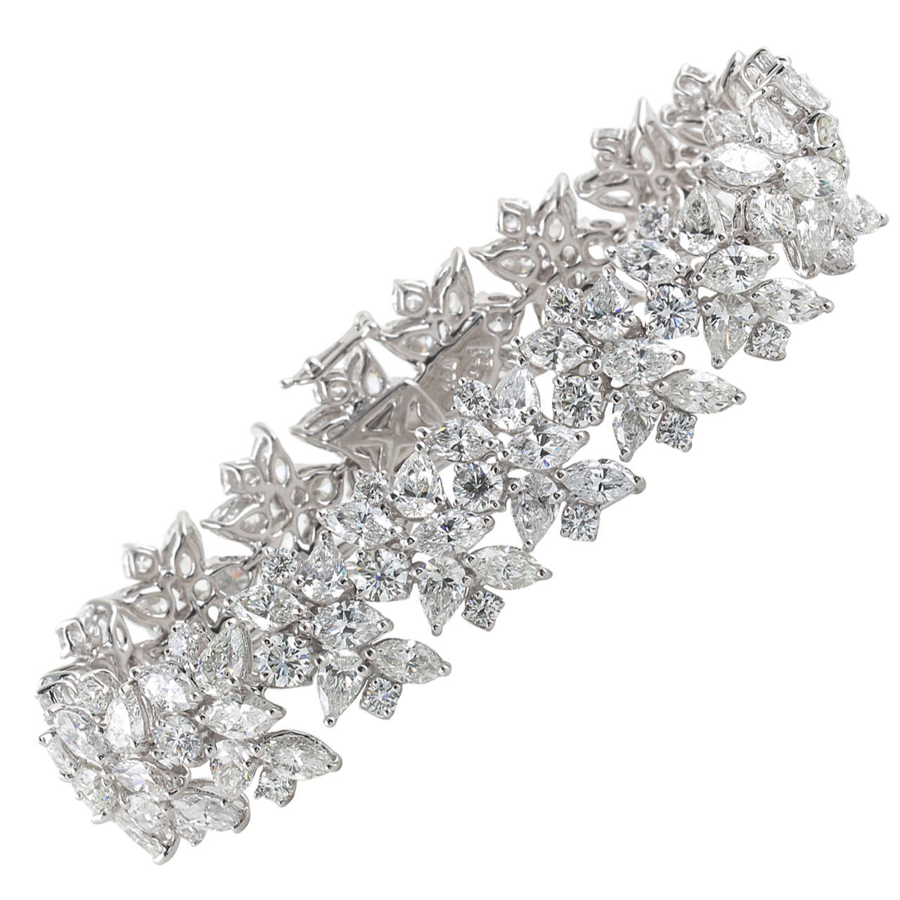 Pear Round and Marquise Diamond Platinum Wreath Bracelet