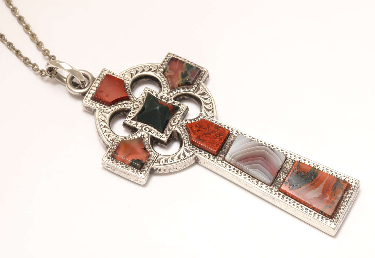 Engraved Victorian Scottish Agate Cross In Excellent Condition In Stamford, CT