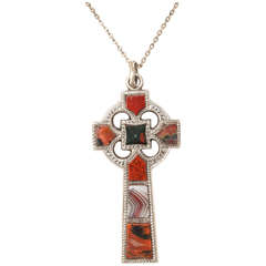 Antique Engraved Victorian Scottish Agate Cross