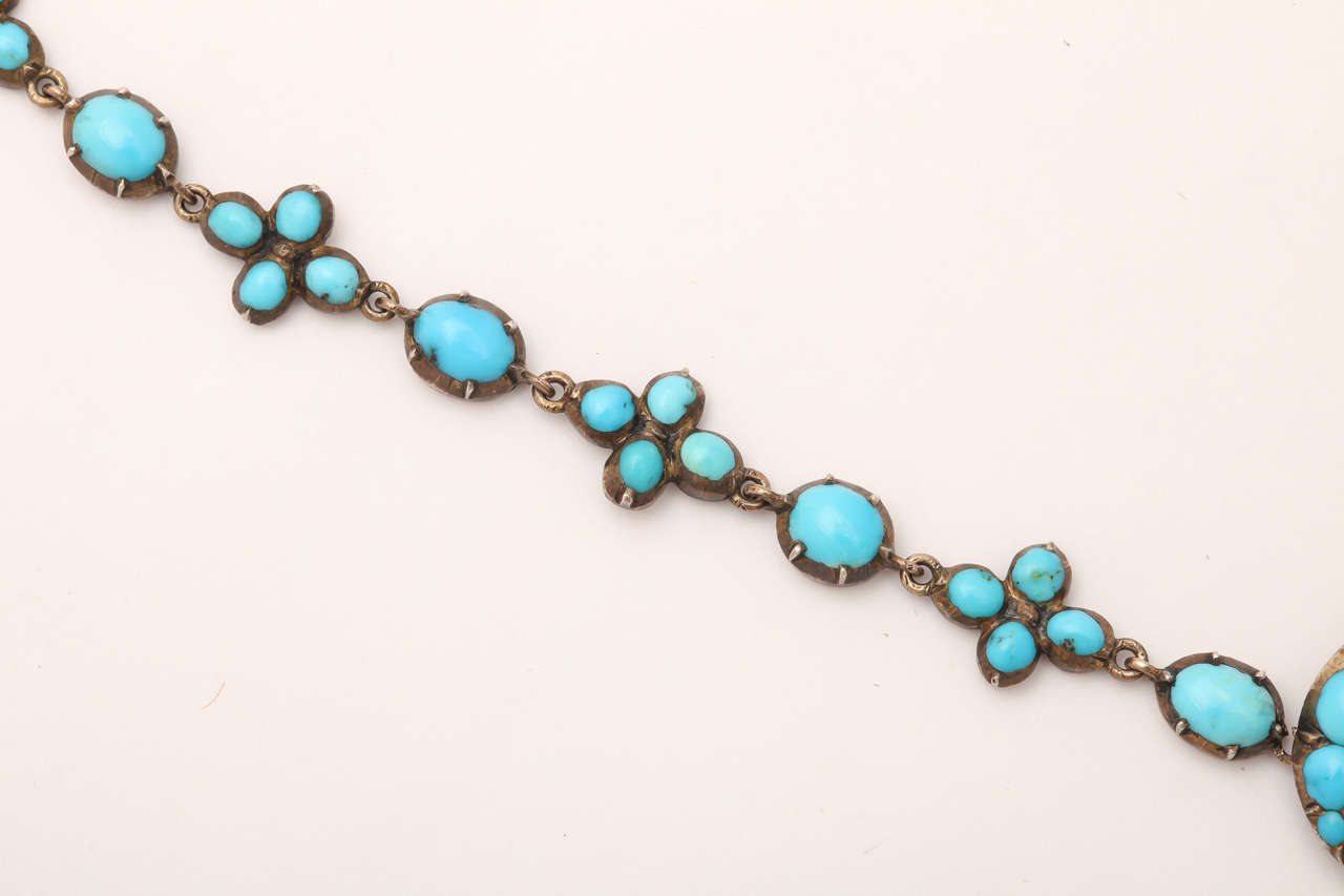 Women's  Antique Victorian Persian Turquoise Gold Bow and Flower Necklace 