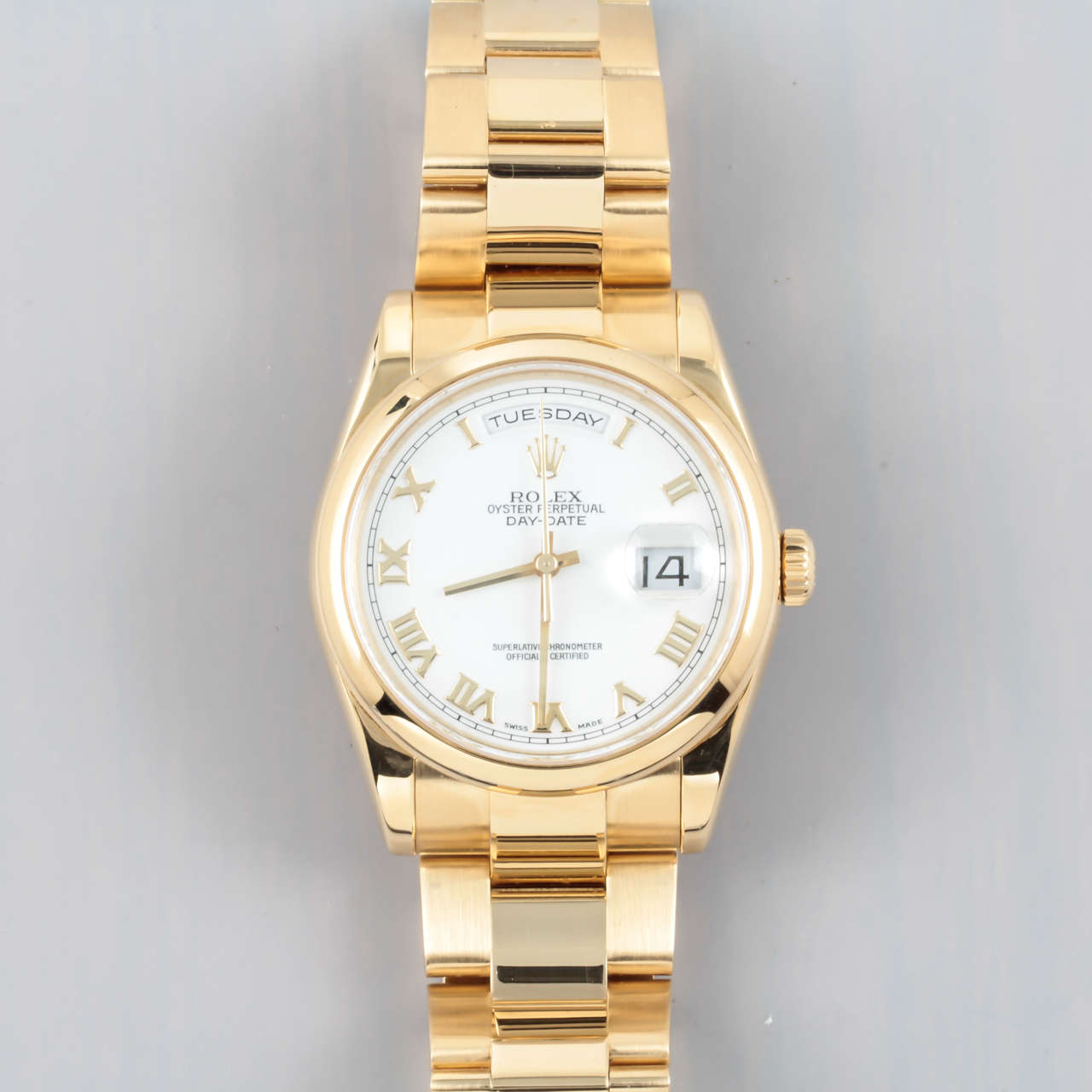 Rolex, 18k Yellow Gold; 36mm; Oyster Bracelet; Smooth Bezel; Automatic Movement. Circa 2001.