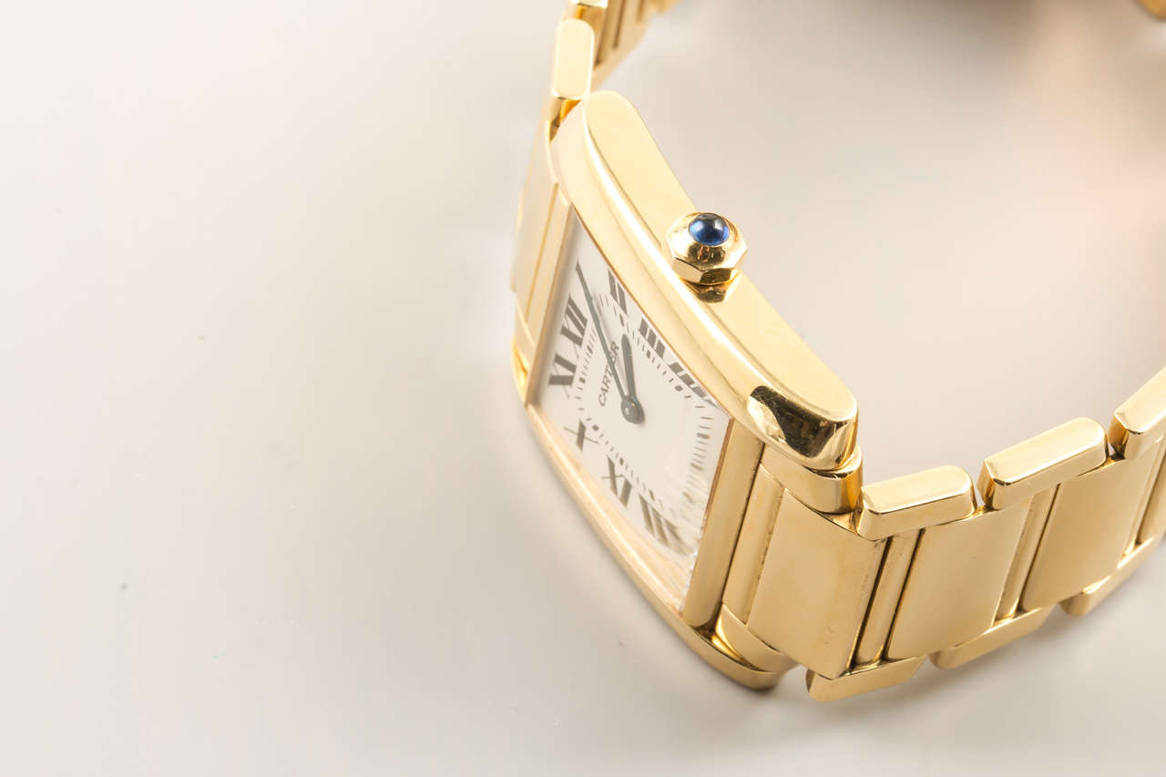 Cartier Lady's Yellow Gold Tank Francaise Wristwatch with Bracelet In Excellent Condition For Sale In New York, NY