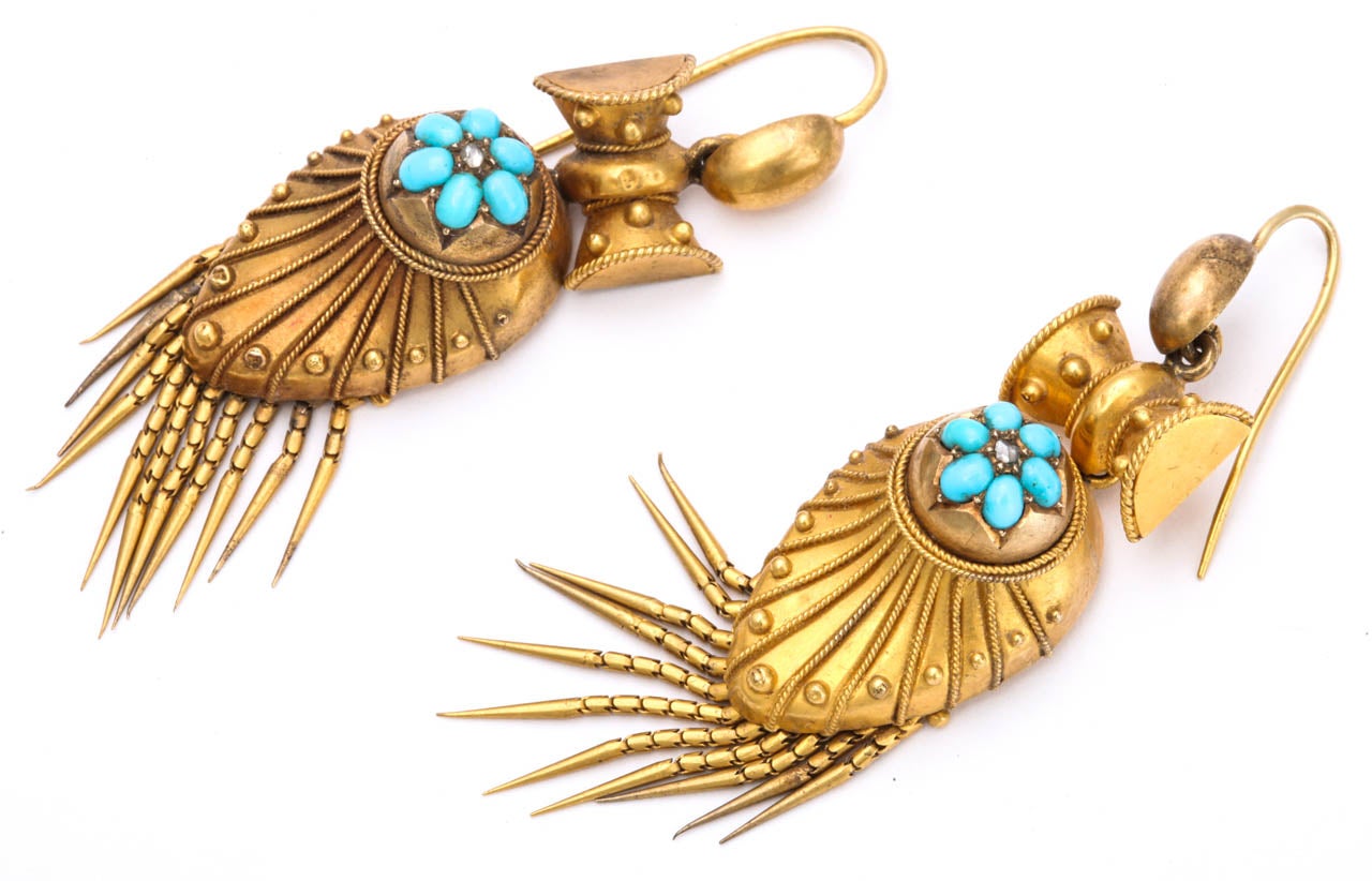 High Victorian Turquoise Gold Earrings  In Good Condition In Stamford, CT
