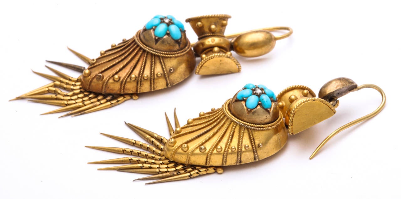 Women's High Victorian Turquoise Gold Earrings 