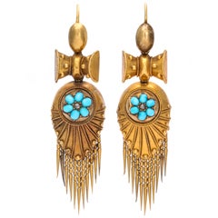 High Victorian Turquoise Gold Earrings 