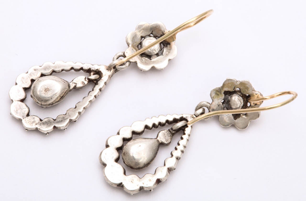 Women's Antique Georgian Diamond Silver Gold Dangle Earrings