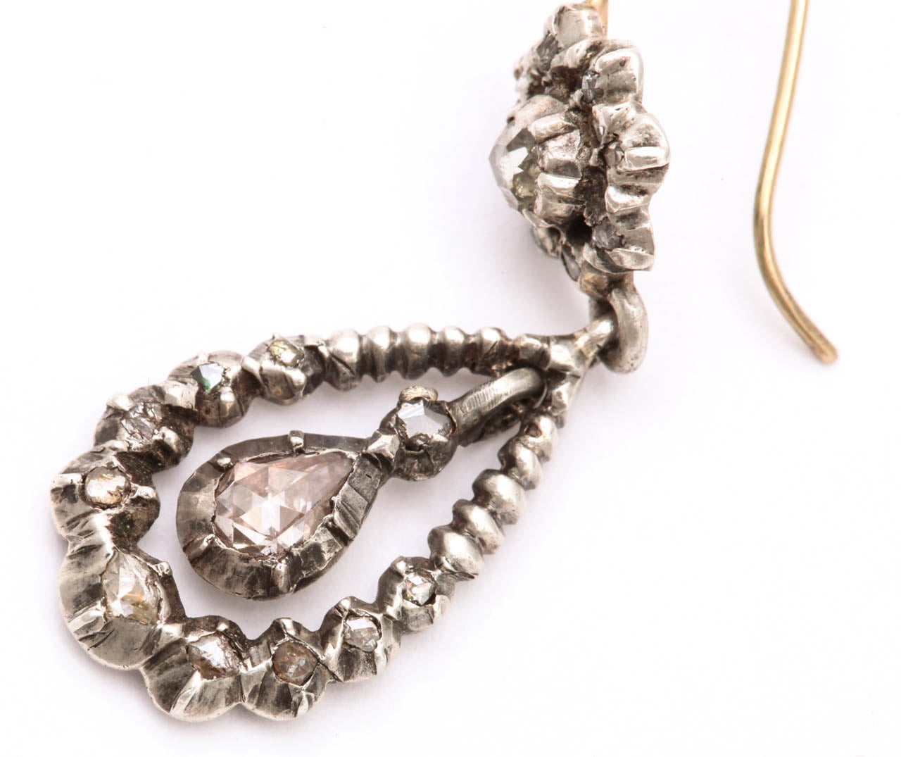 Women's Antique Georgian Diamond Silver Gold Dangle Earrings