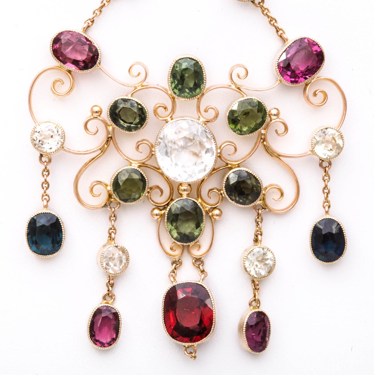 Antique Victorian Colored  Gem Gold Necklace In Excellent Condition For Sale In Stamford, CT