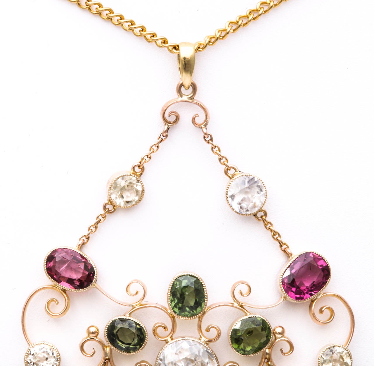 Women's Antique Victorian Colored  Gem Gold Necklace For Sale