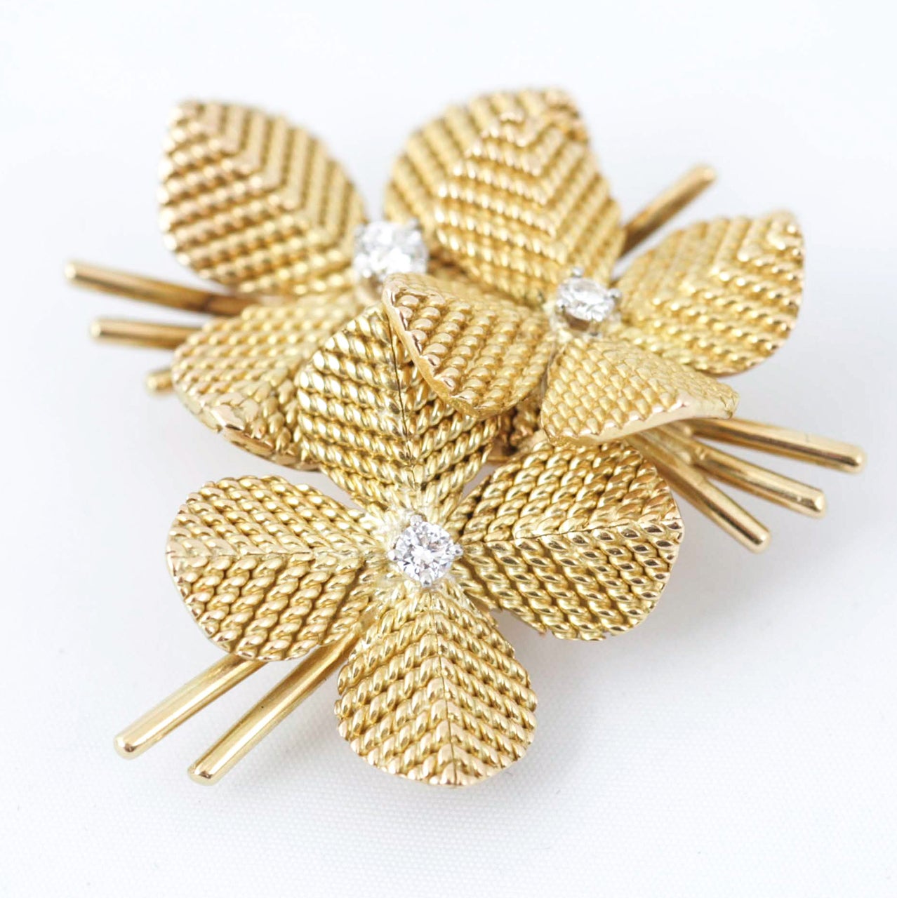 Women's Pierre Sterle Diamond Gold Flower Brooch