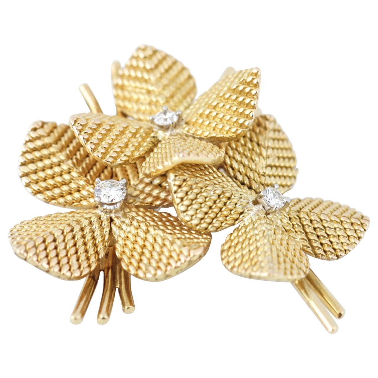 Pierre Sterle Diamond Gold Flower Brooch
