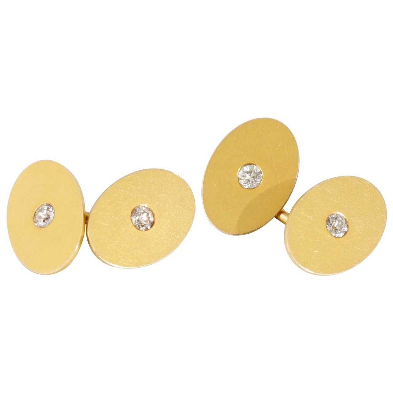 Tiffany & Co. Diamond Gold Oval Cufflinks For Sale