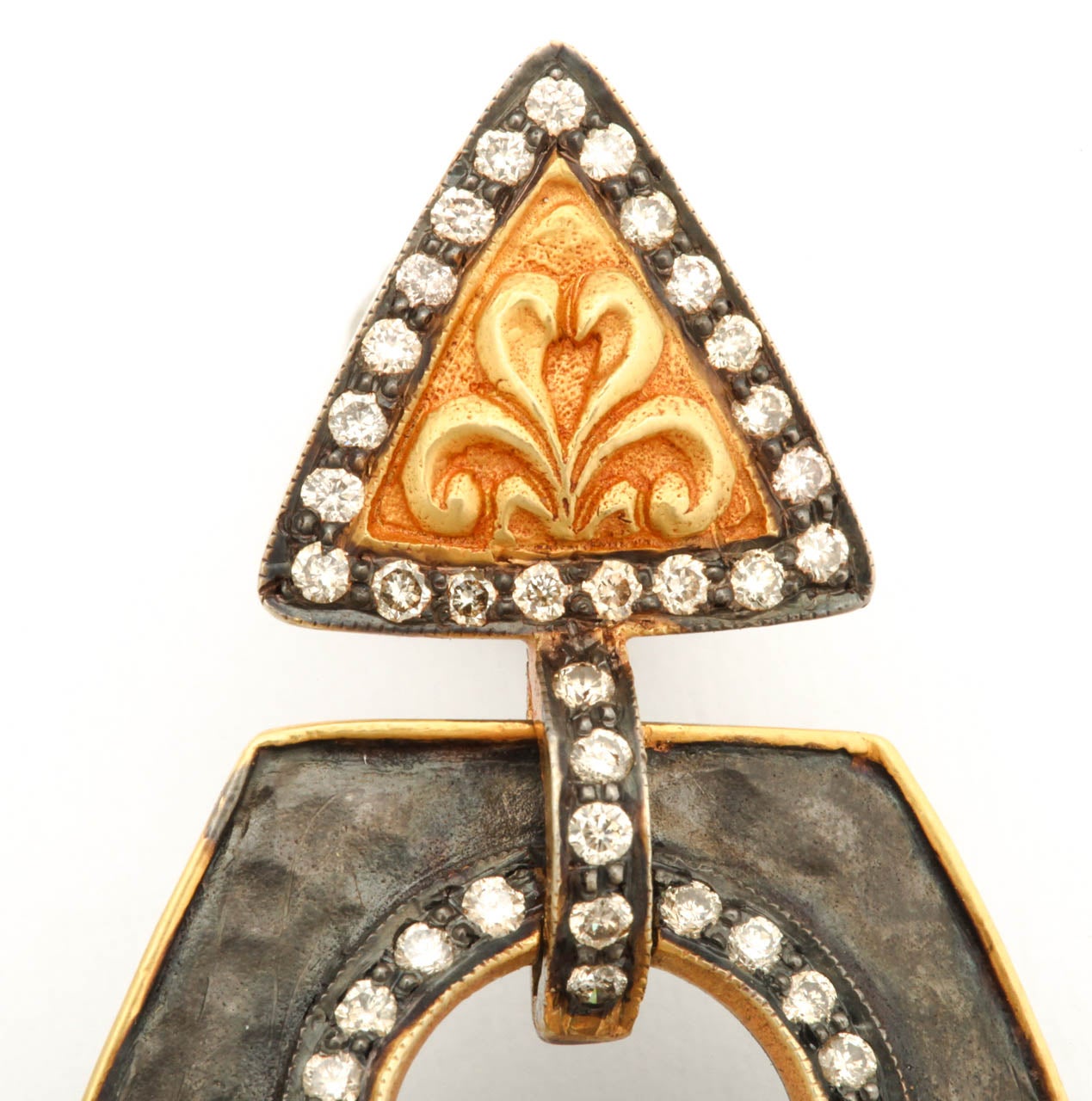 Diamond Silver Gold Chime Shield Earrings 1