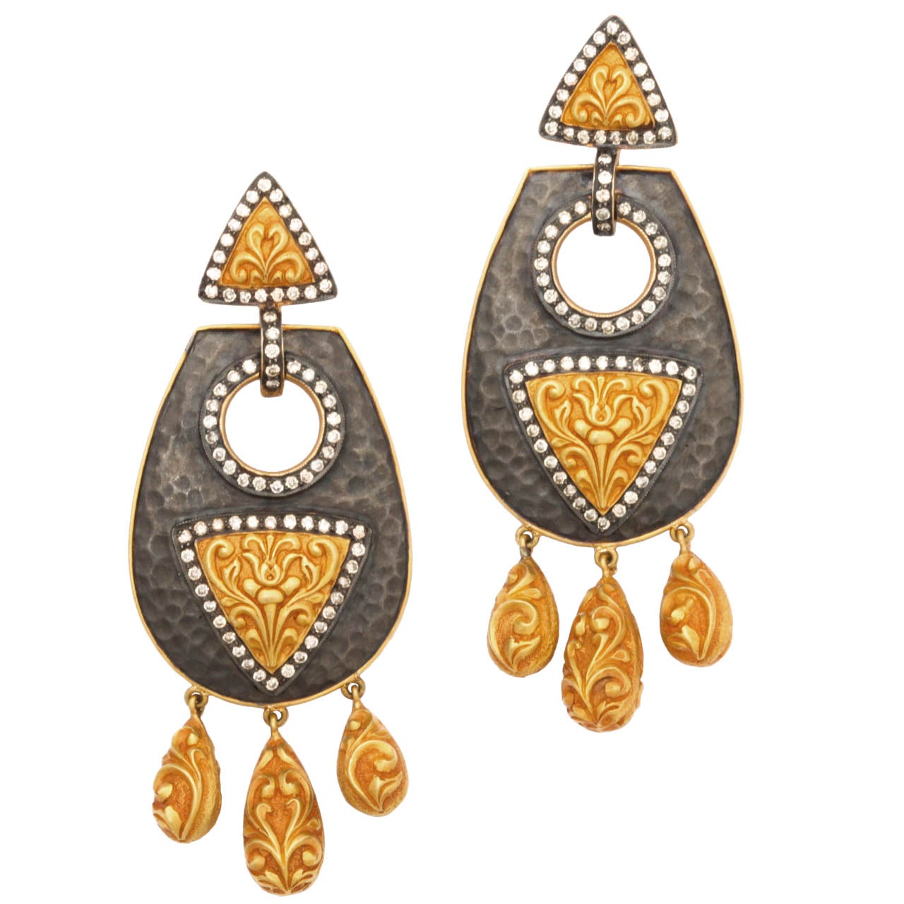 Diamond Silver Gold Chime Shield Earrings