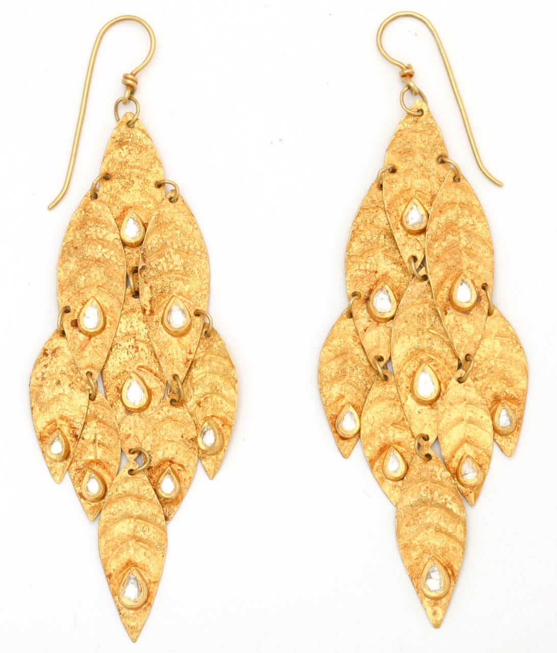 Falling Leaf Diamond Gold Earrings
