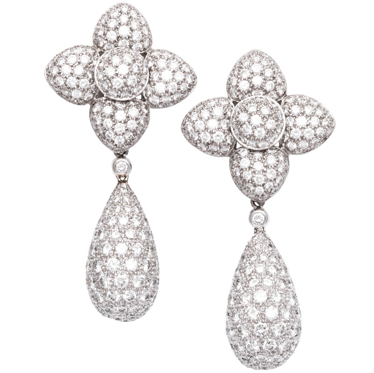 16ct Diamond Gold Flower Dangle Day Night Earrings For Sale