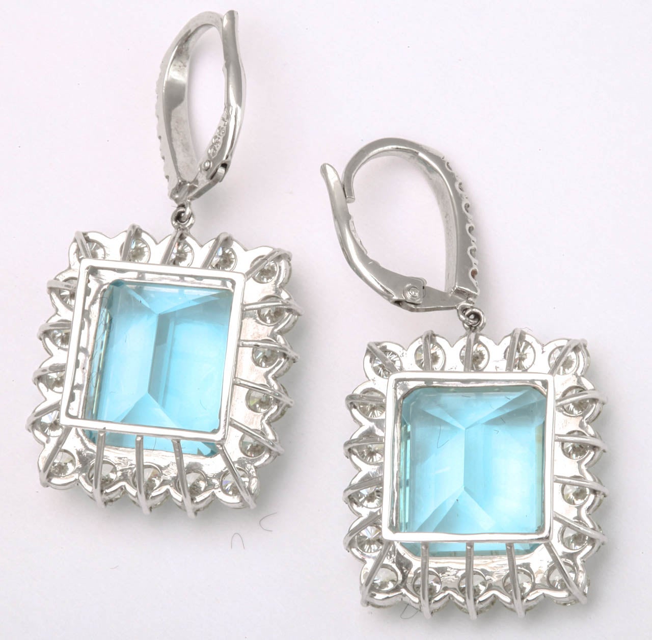 Women's Diamond and Aquamarine Platinum Earrings For Sale