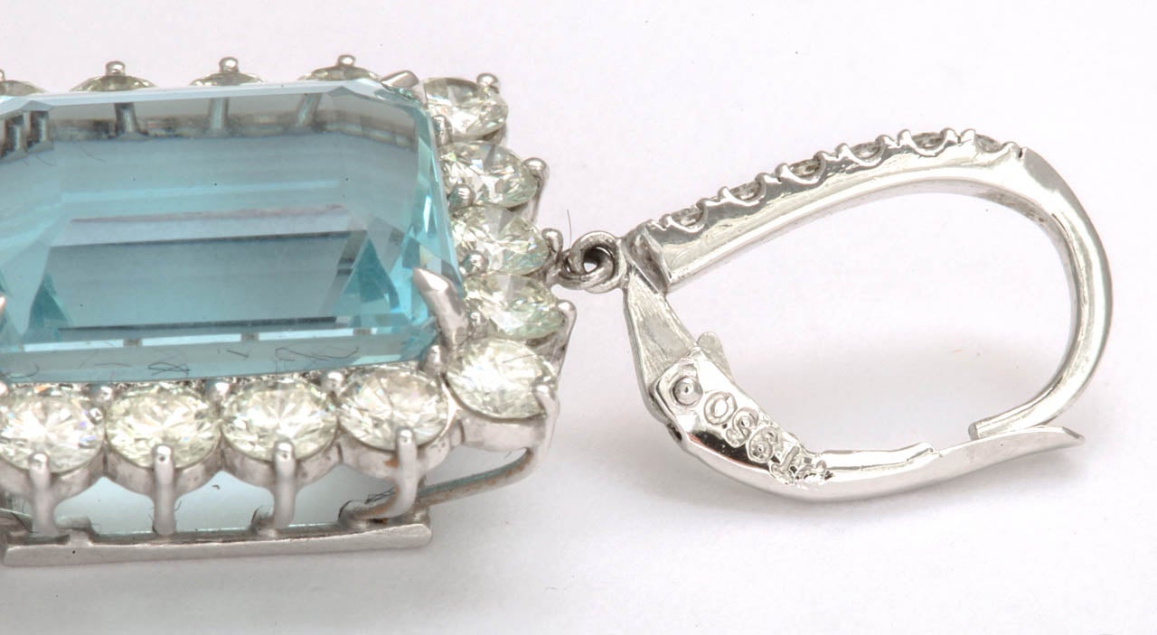 Diamond and Aquamarine Platinum Earrings For Sale 1