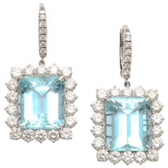 Diamond and Aquamarine Platinum Earrings