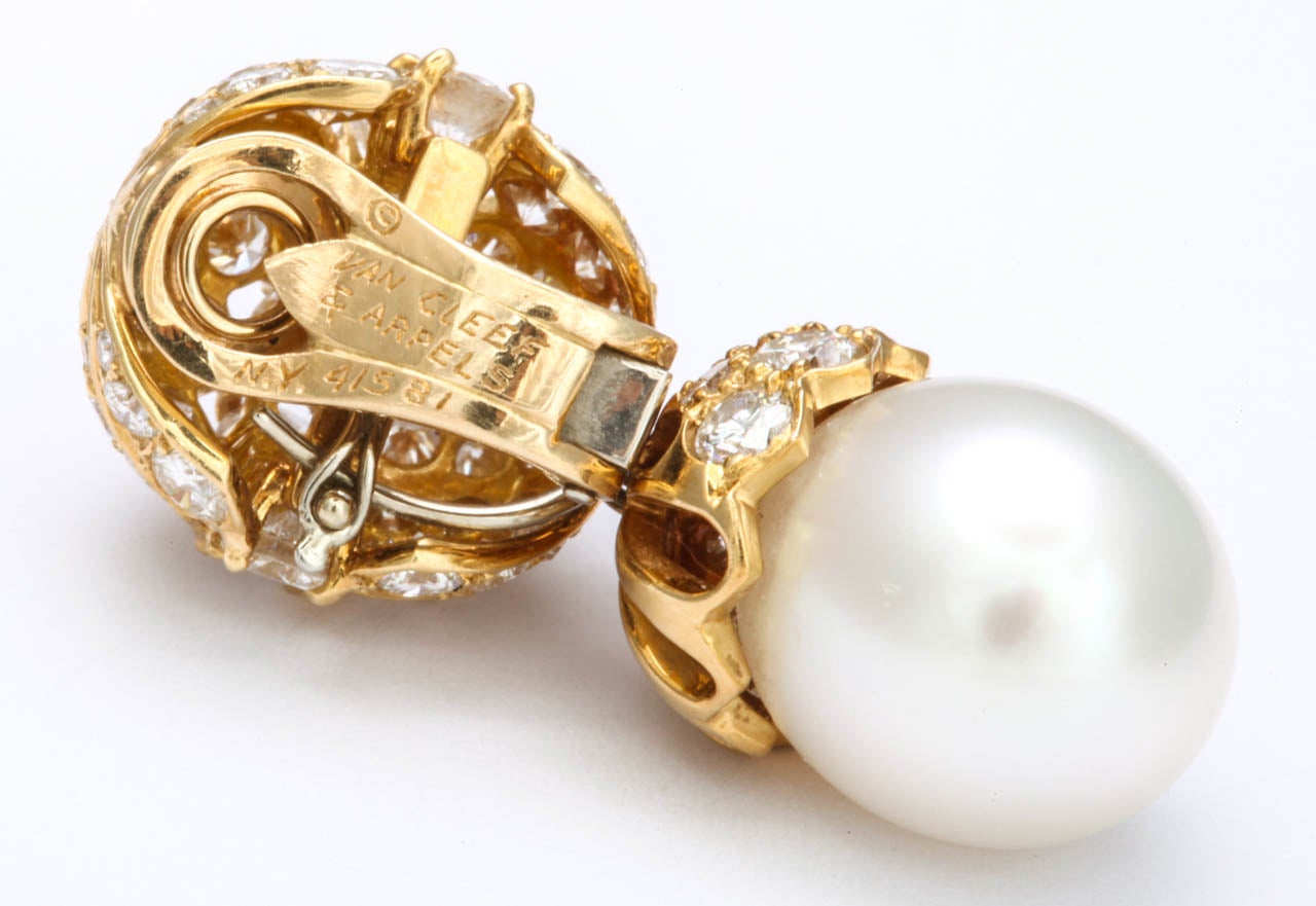 Van Cleef & Arpels Diamond Cultured Pearl Earrings 1
