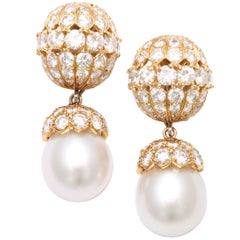 Van Cleef and Arpels Diamond Cultured Pearl Earrings at 1stDibs