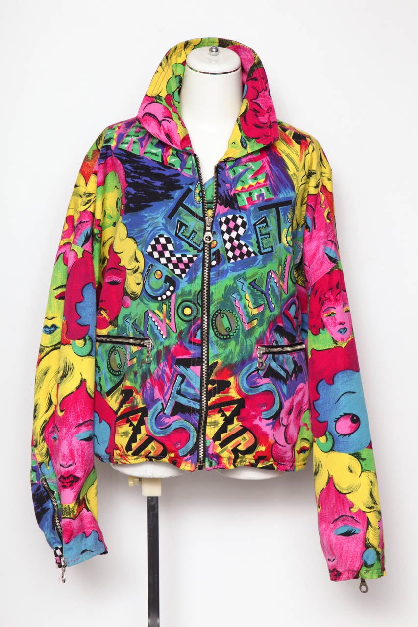 Very rare Versace Jeans Couture Marilyn Monroe and Betty Boop print bomber jacket.