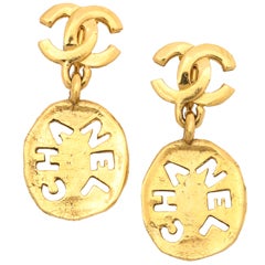 Chanel Logo Cutout Dangling Earrings 9