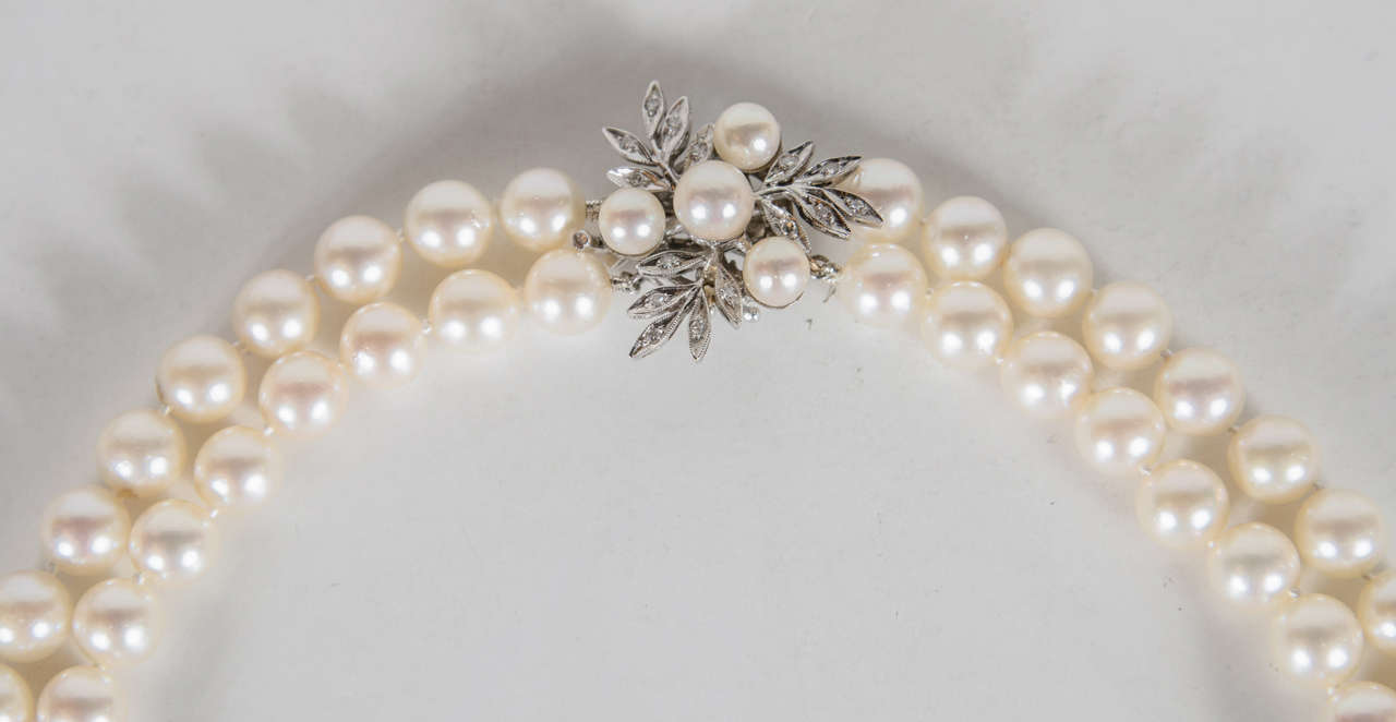 double strand pearl necklace with diamond clasp
