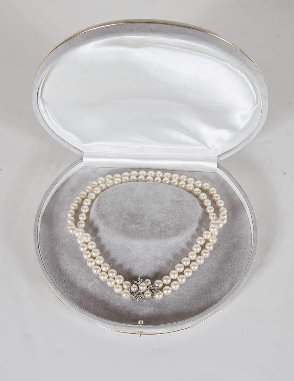 Double Strand Pearls with Pearl Diamond Gold Clasp 1