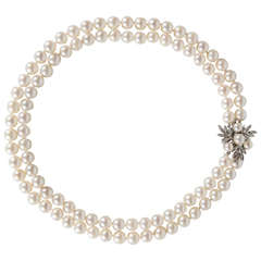 Double Strand Pearls with Pearl Diamond Gold Clasp