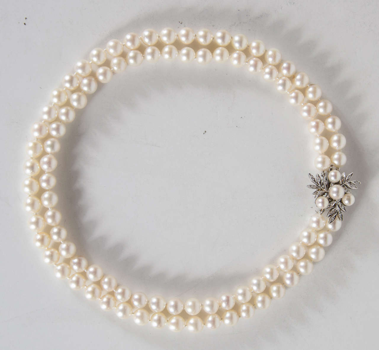 Double Strand Pearls with Pearl Diamond Gold Clasp at 1stDibs double