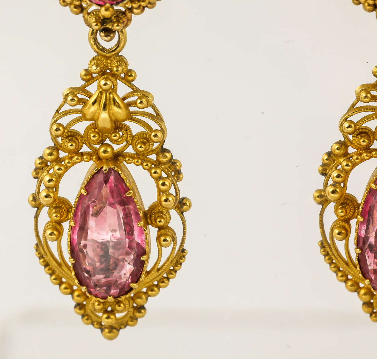 Georgian Antique Regency Pink Topaz Gold Earrings