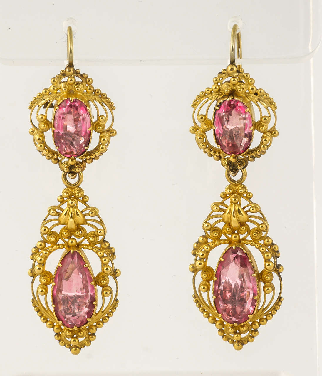 Women's Antique Regency Pink Topaz Gold Earrings