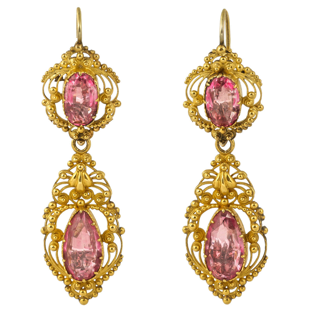 Antique Regency Pink Topaz Gold Earrings