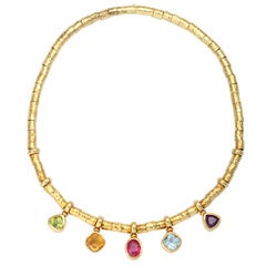 Multi-Colored Stone and Gold Necklace