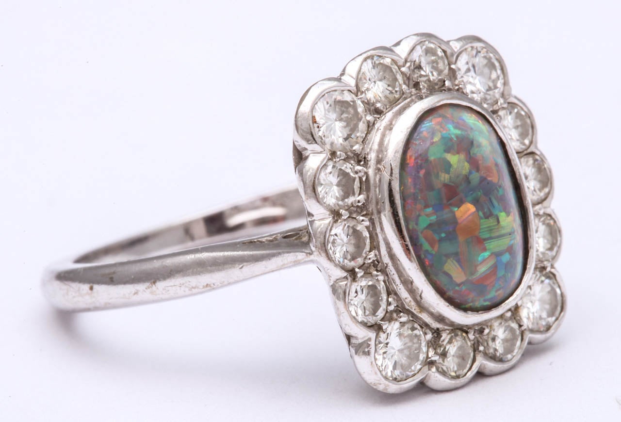 Edwardian Black Opal & Diamond Ring