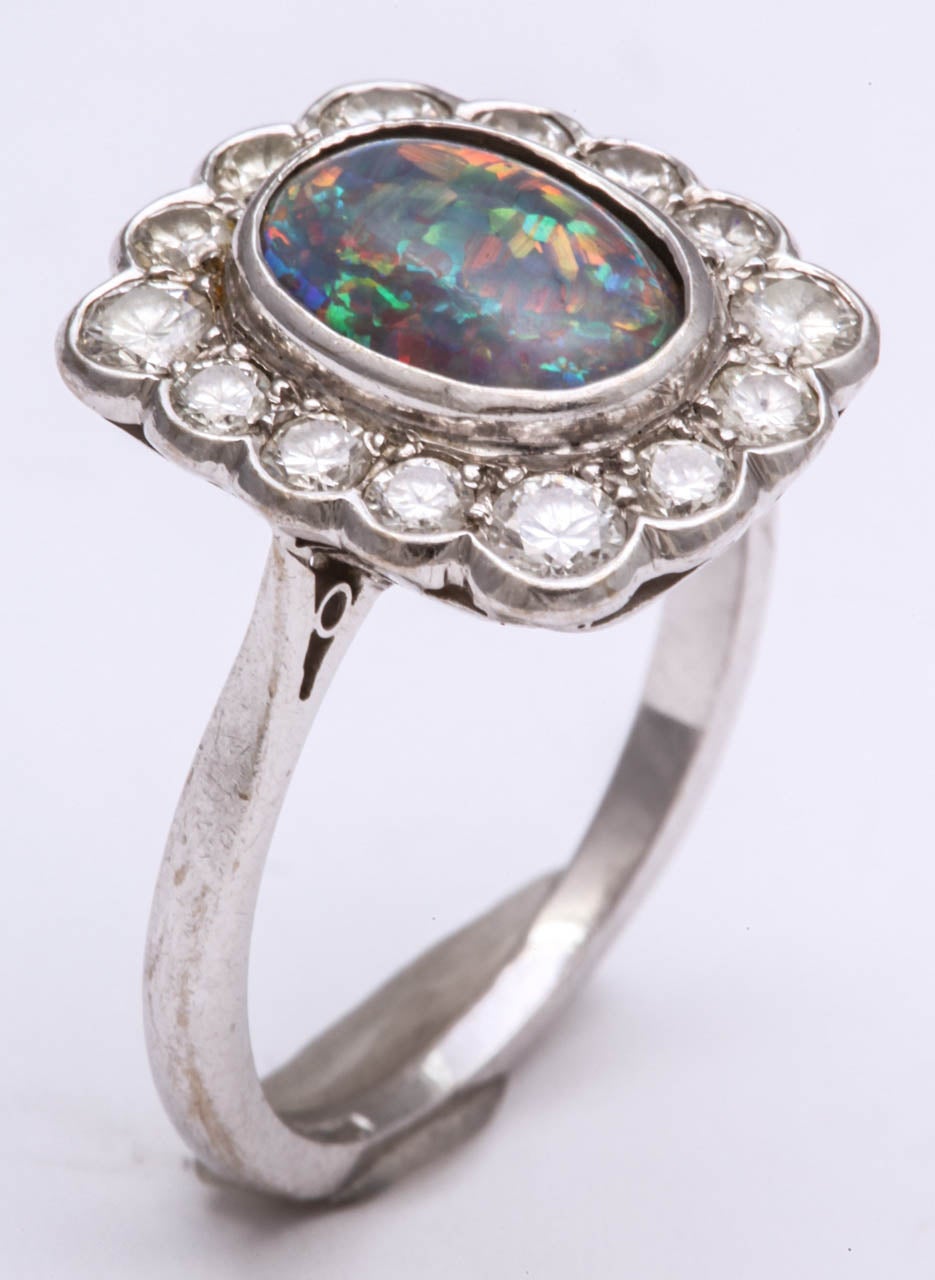 Women's Black Opal & Diamond Ring