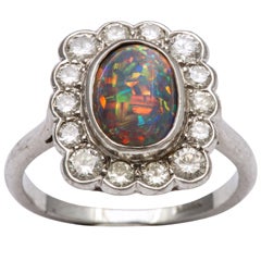 Antique Black Opal & Diamond Ring