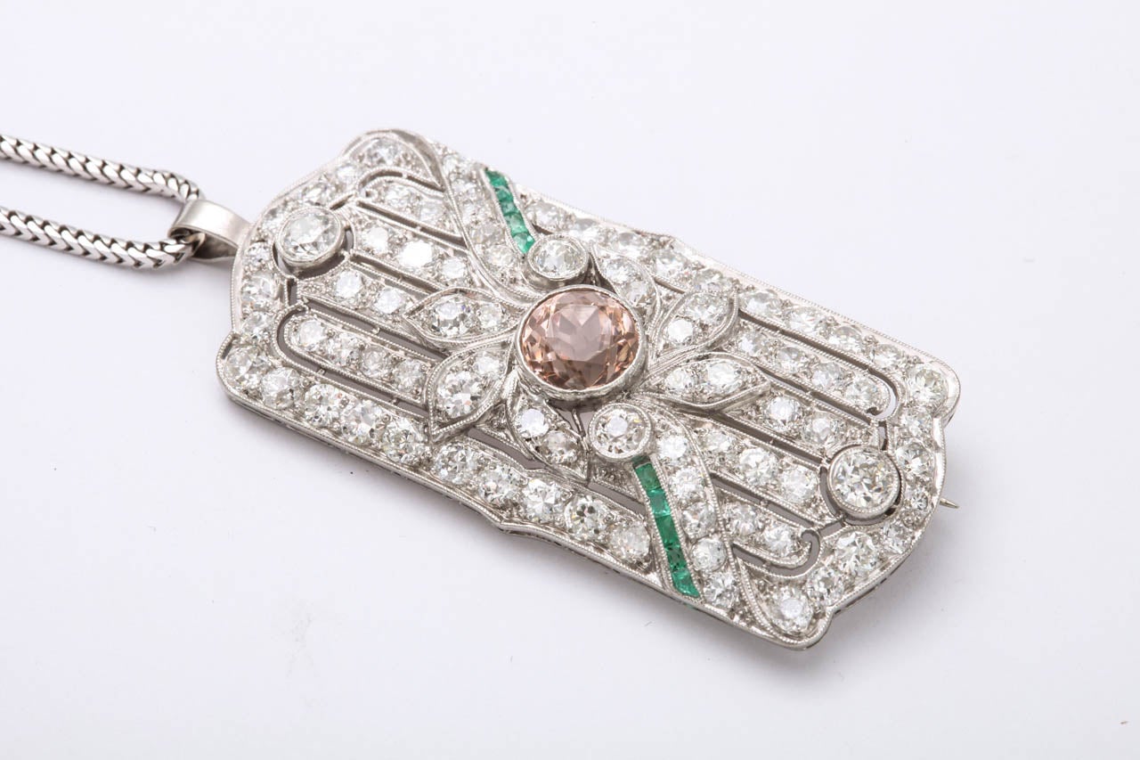Diamond & Platinum Pendant Pin In Excellent Condition In New York, NY