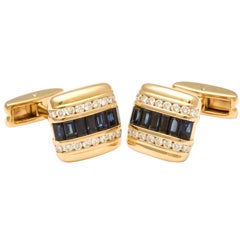Gold Cufflinks set with Sapphires & Diamonds