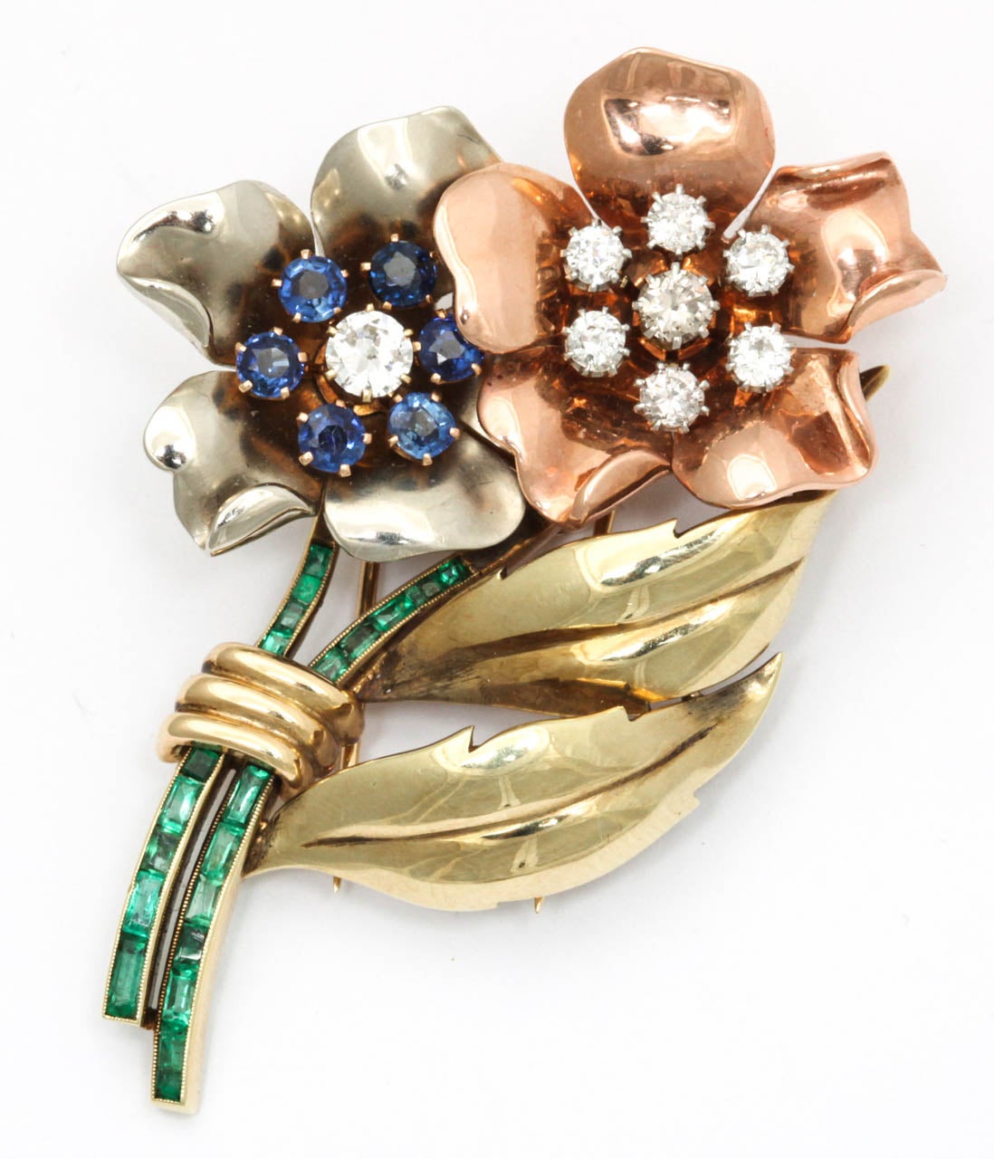 Gem Spray Three Color Gold Brooch