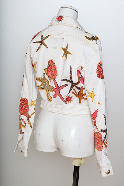 Beige Gianni Versace Sea Print Denim Jacket from 1992