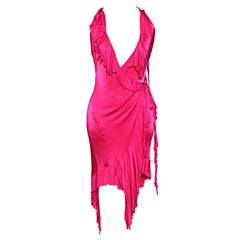 Versace Pink Silk Ruffle Wrap Dress