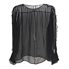Vintage CHANEL BLACK CHIFFON SHEER BLOUSE