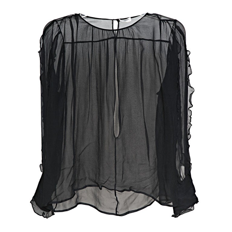 VINTAGE CHANEL BLACK CHIFFON SHEER BLOUSE at 1stDibs